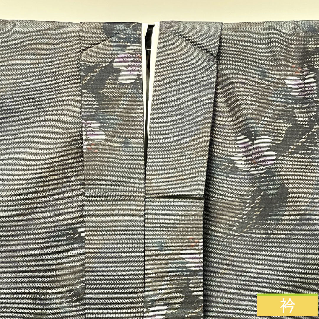 羽織 正絹 身丈80.5cm 裄丈63cm 大島紬 緯総絣 草花模様 Sランク 袷 グレー系 1117001172922