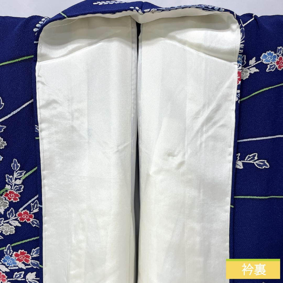 小紋 正絹 Sランク 身丈159.5cm 裄丈63cm 袷 紺色(こんいろ) 型染 草花模様 紺系 1115006842318