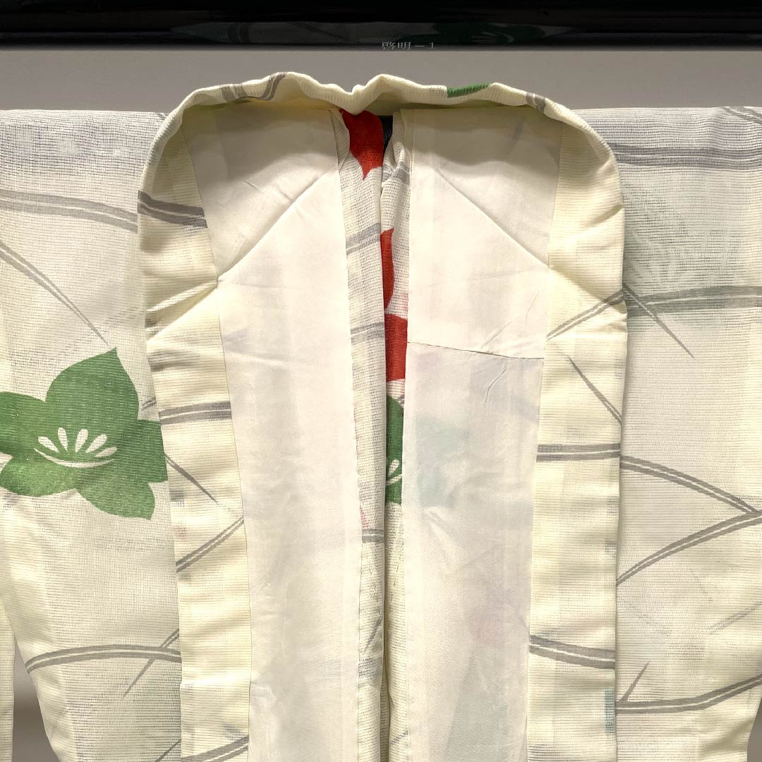 夏物 ポリエステル 訪問着 身丈160cm 裄丈65cm 白百合色(しらゆりいろ)露芝 花模様 絽 Aランク クリーム系 1132000083415