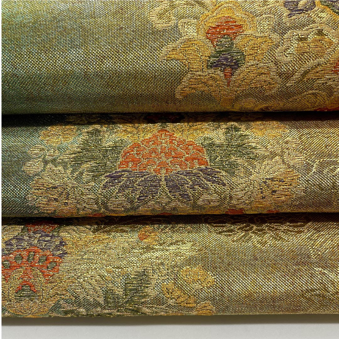 Fukuro Obi (Buddha's Hand Orange Color) Mirror Pattern Obi Length 438cm Pure Silk S Rank Six-way Formal Green 1123007982319