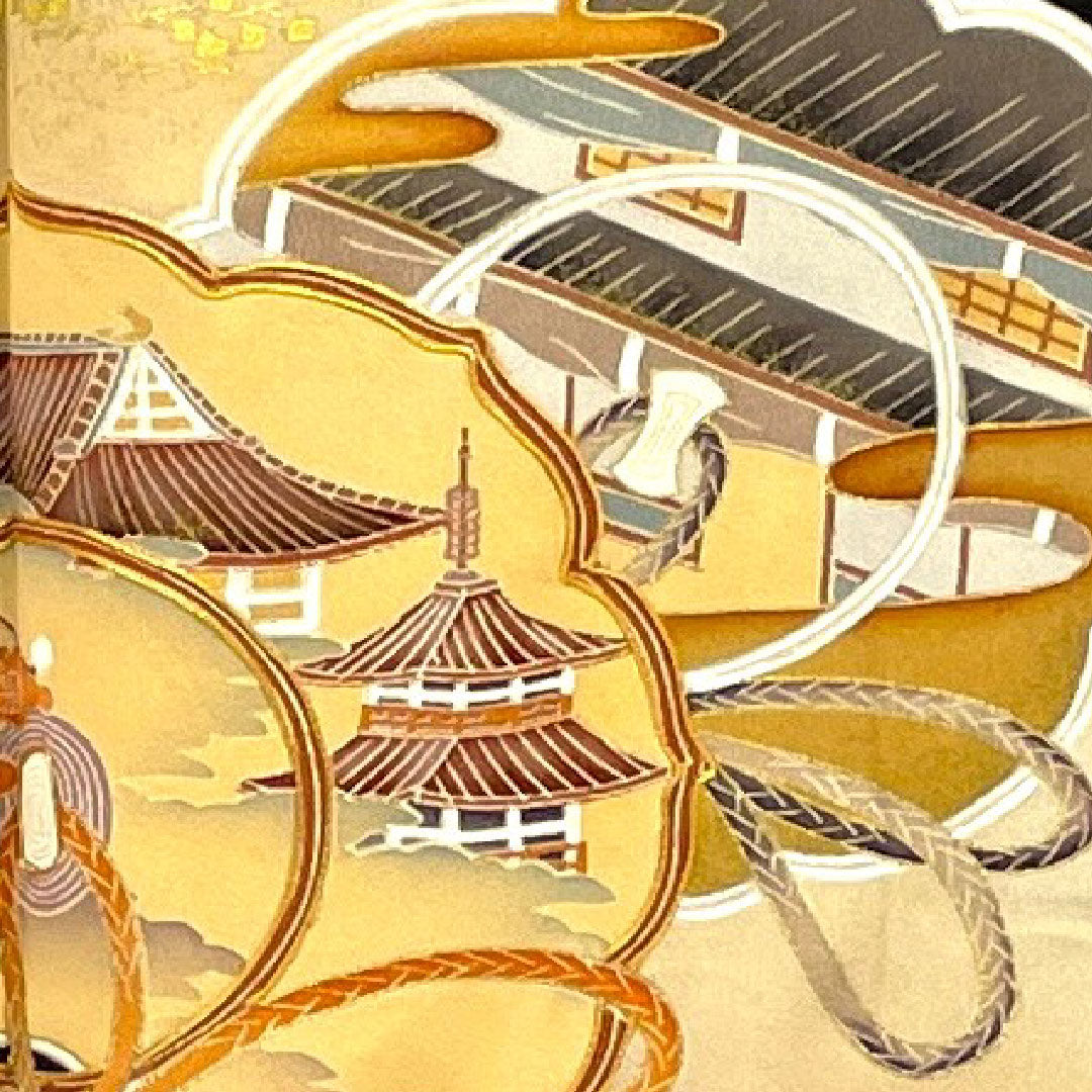 黒留袖 身丈161cm 裄丈64cm 袷 京友禅 吉祥文様 丸に橘 正絹 Aランク 五つ紋 黒系 1111000373410