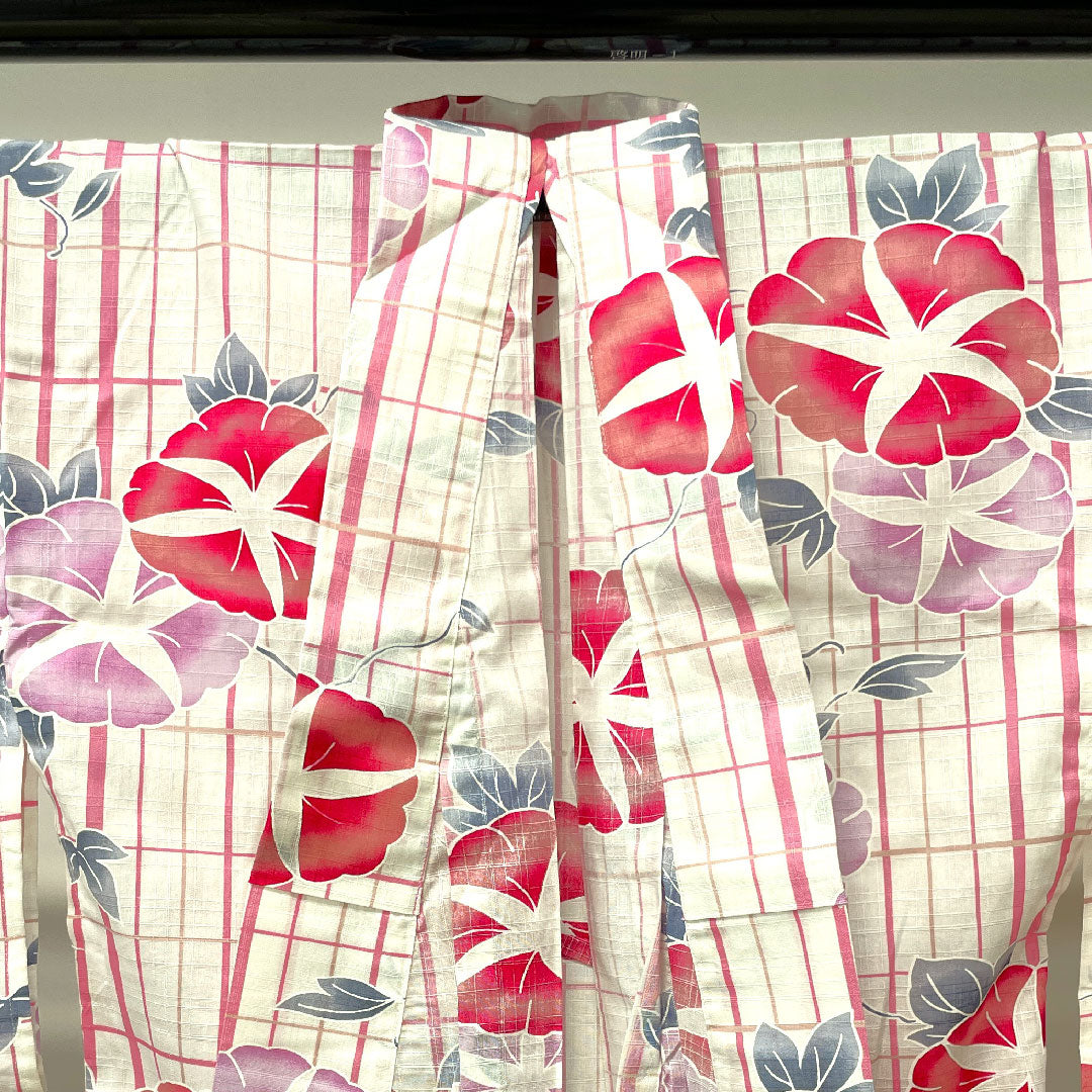 Yukata Morning Glory Check Cotton S Rank Single Layer Length 162.5cm Sleeve Length 65cm White 1118001512411