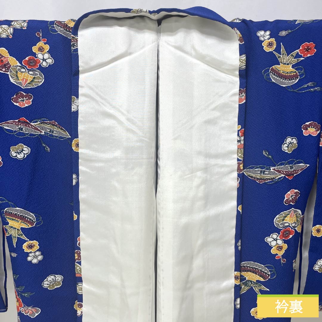 小紋 正絹 Sランク 身丈163.5cm 裄丈66cm 袷 瑠璃色(るりいろ) 型染 吉祥文様 青系 1115006892417
