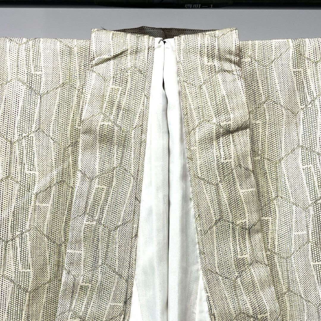 Tsumugi, Length 148cm, Sleeve length 64cm, Sulfur color, Tortoise shell, Pure silk, A rank, Lined, Green, 1116002563119