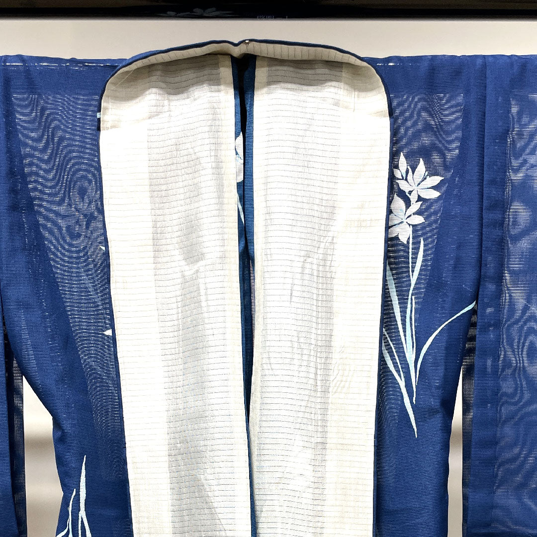 夏物 ポリエステル 小紋 身丈160cm 裄丈63cm 呉須色(ごすいろ) タマスダレ しつけ糸付き 未使用品 絽 Sランク 青系 1132000962417