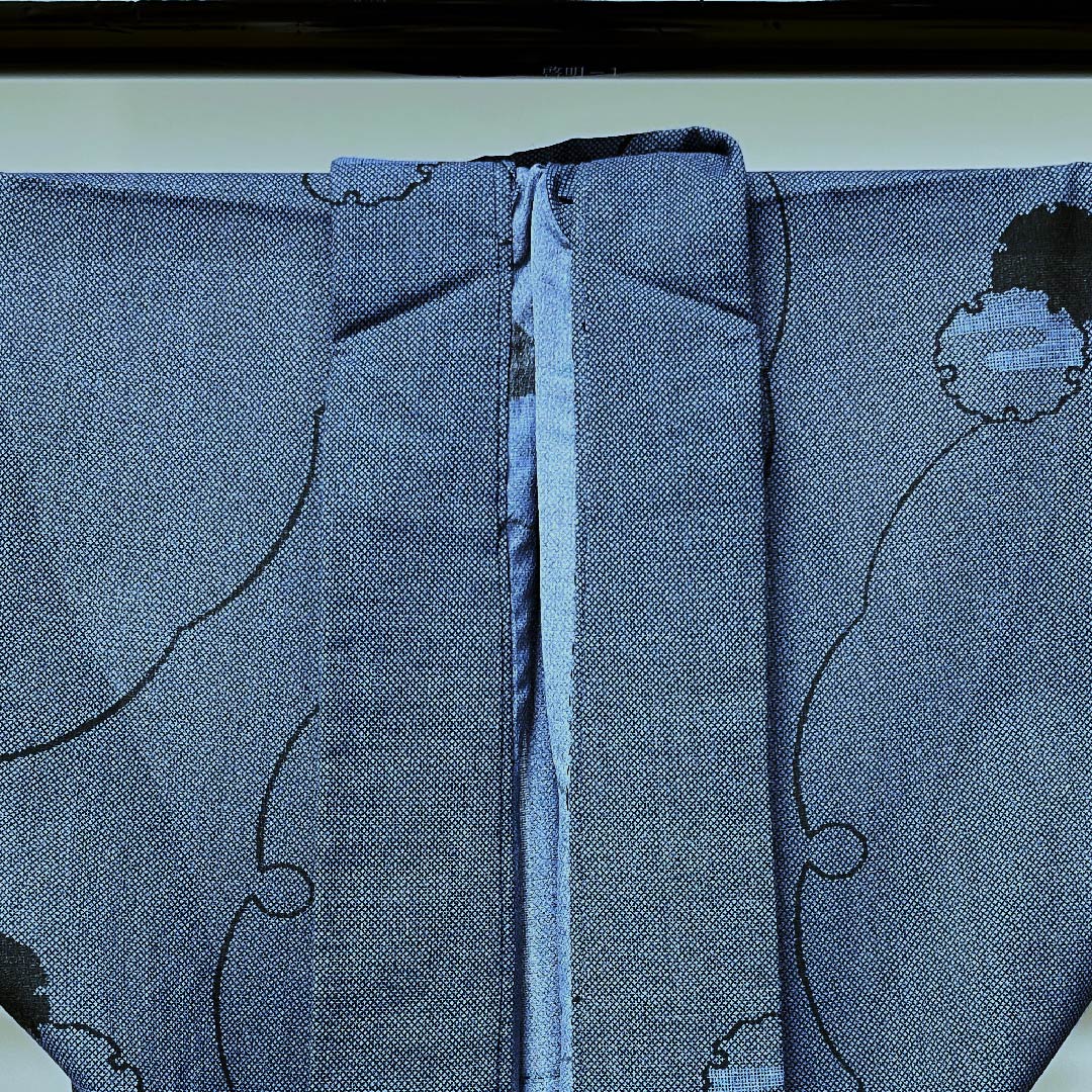 夏物 ポリエステル 小紋 身丈162.5cm 裄丈65cm 瞑色色(めいしょくいろ)雪輪 紗 Sランク 青系 1132000152417