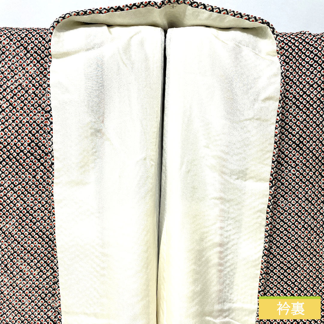 小紋 正絹 身丈162cm 裄丈63cm 袷 総絞り 疋田絞り Aランク 黒系 1115004653410