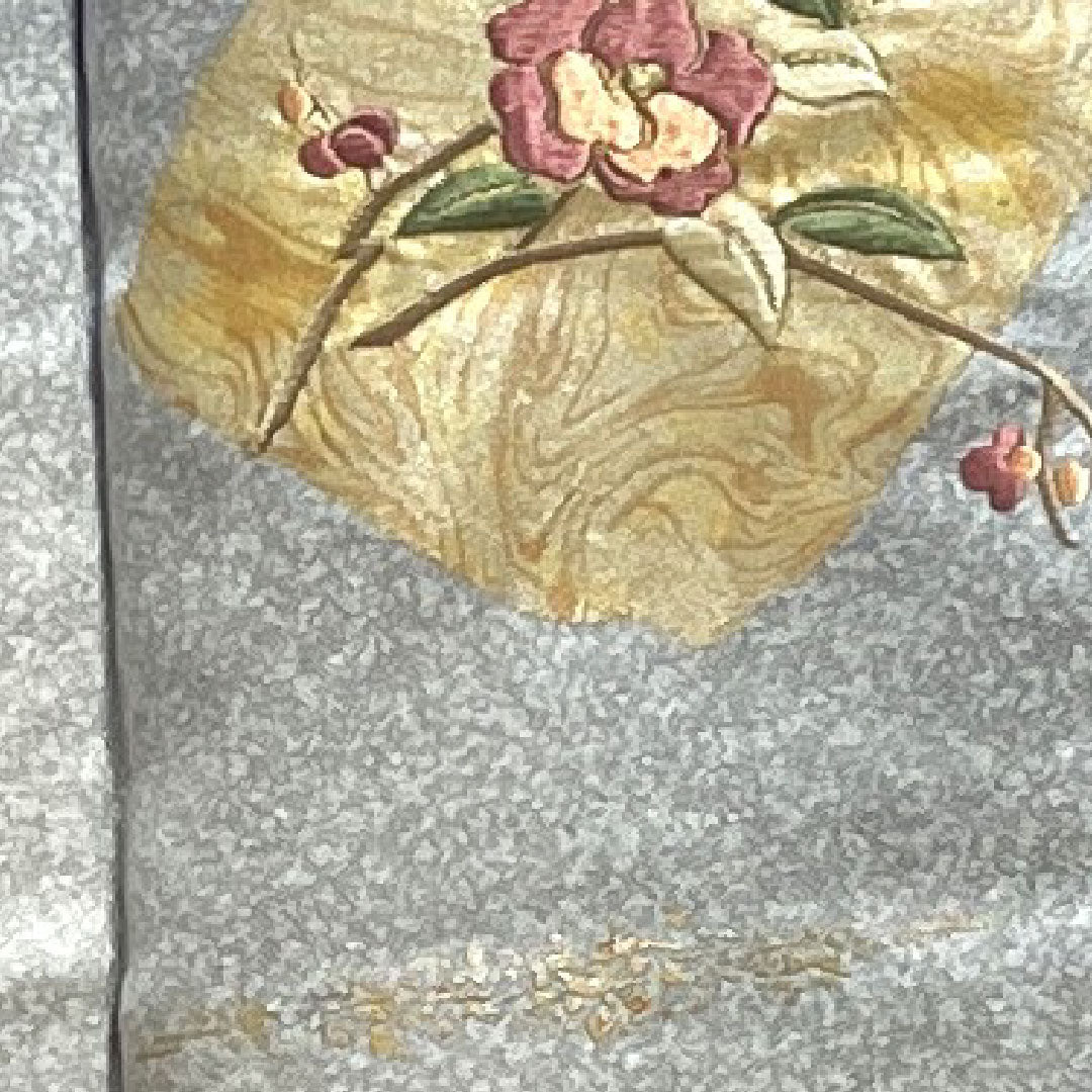 訪問着 袷 身丈149.5cm 裄丈62cm 白銅色 刺繡 金彩 草花模様 正絹 Bランク グレー系 1112001794122