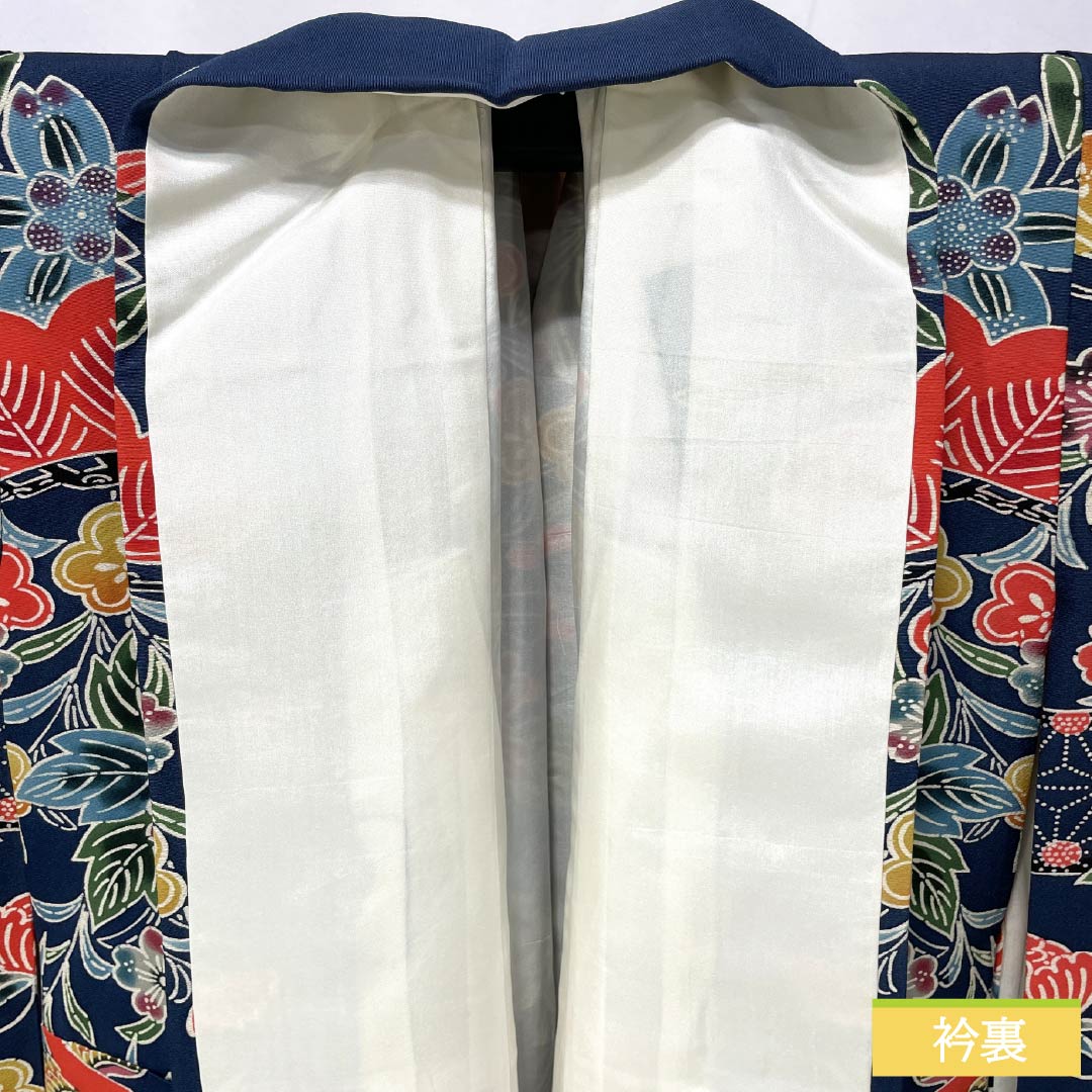 振袖 正絹 Aランク 身丈160cm 裄丈62.5cm 袷 印度藍色(いんどあいいろ) 京紅型 吉祥文様 松 牡丹 紺系 1113002453418