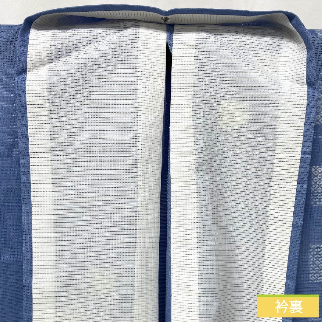 夏物 ポリエステル 小紋 身丈165cm 裄丈67.5cm 紺藤色(こんふじいろ) 市松模様 洗える着物 絽 Aランク 青系 1132002183517