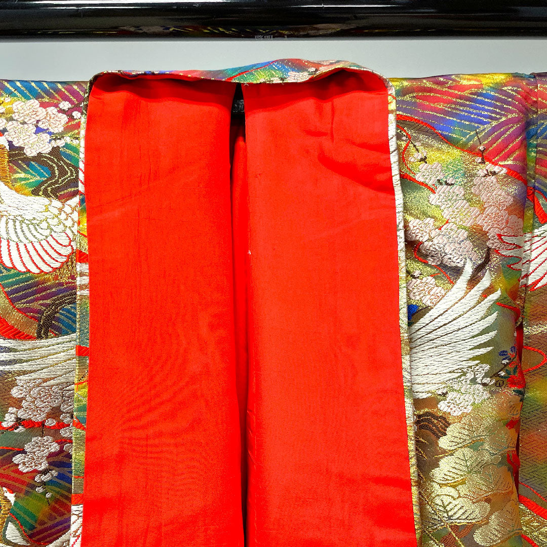 色打掛 身丈182cm 唐織 鶴 松 梅 波 正絹 Sランク 袷 グラデーション系 1110000582999