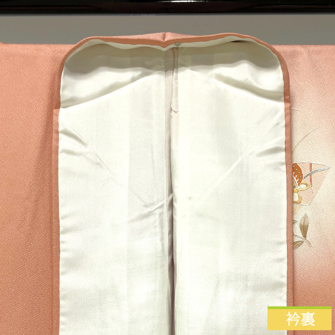 訪問着 正絹 袷 身丈167.5cm 裄丈66.5cm 一重梅色 蘇州刺繡 汕頭刺繡 吉祥文様 Sランク ピンク系 1112004062513
