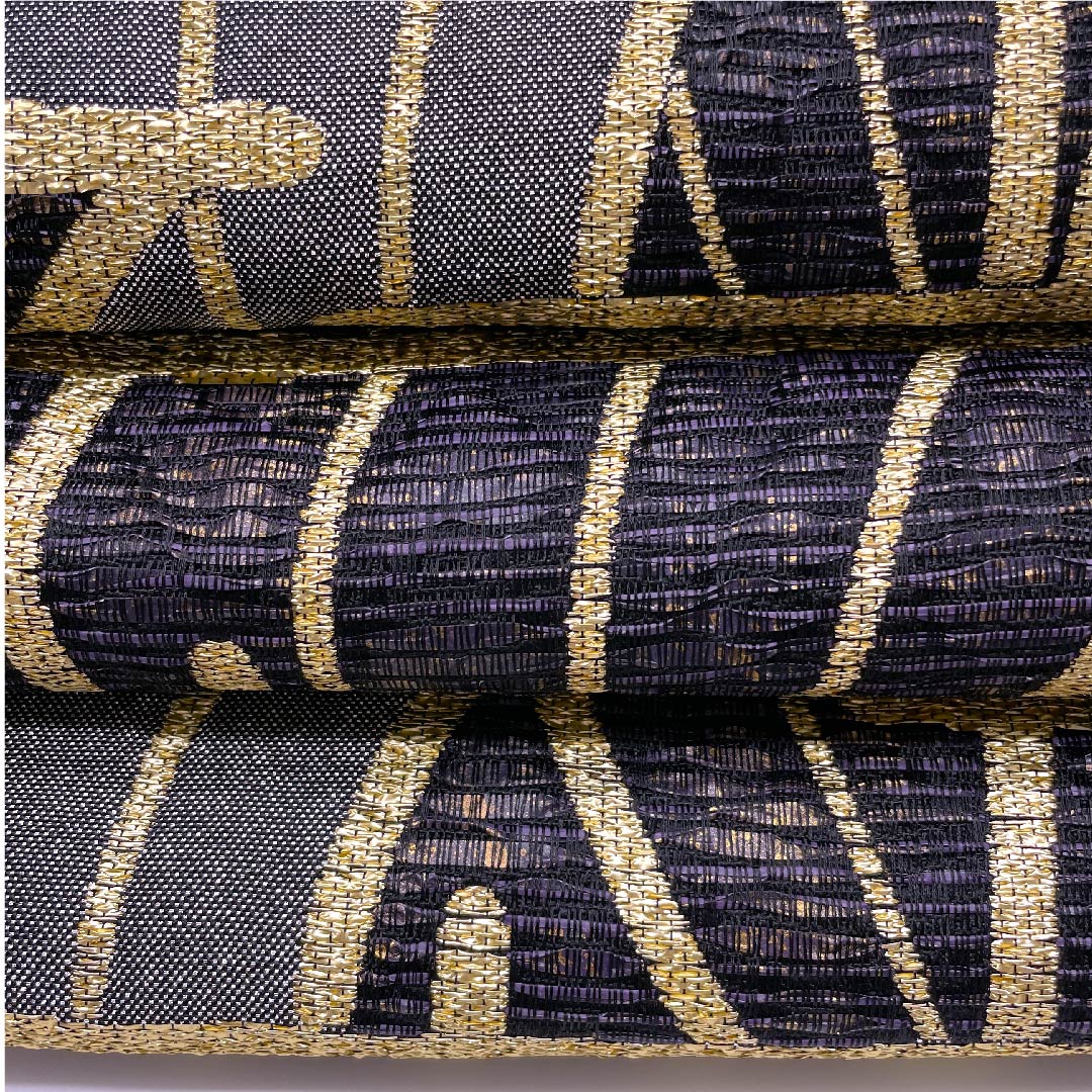 袋帯 緋l紺色(ひこんいろ) 太箔 幾何学模様 帯丈433cm 正絹 Sランク 六通 セミフォーマル 黒系 1123008632310