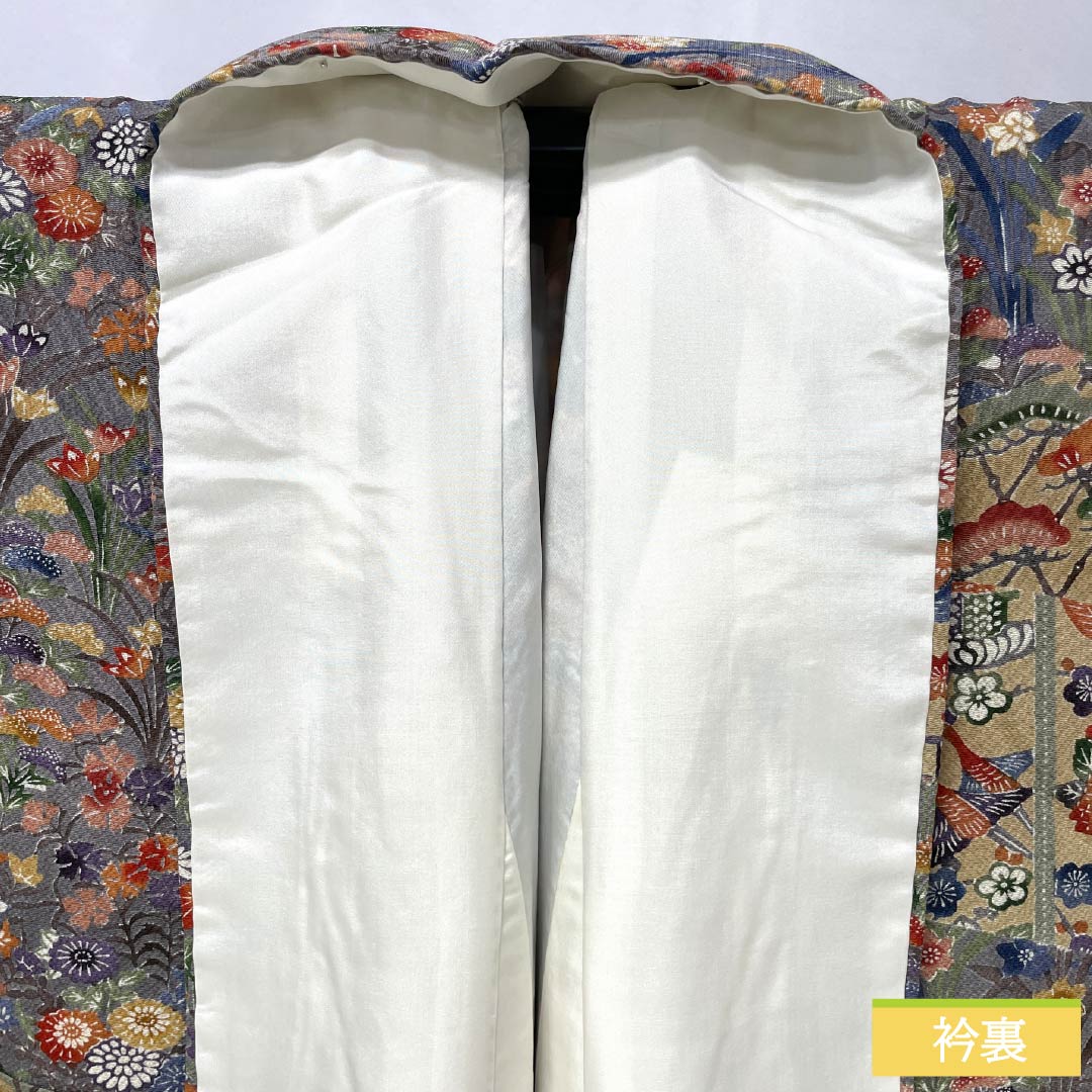 Houmongi Silk S Rank Awase Length 157cm Yuki 66.5cm Ash Purple and Blue Willow Gray Stenciled Dye Nishioka Tomoji Artist Piece Classical Pattern Multicolor 1112007682328