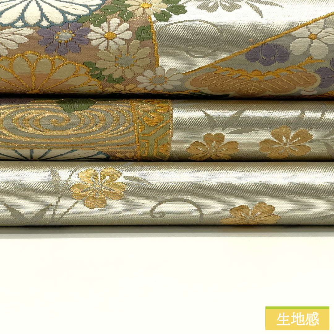 袋帯 正絹 Sランク 西陣織 引箔 全通箔 吉祥文様 留袖用 帯丈428cm 六通 フォーマル 銀系 1123016272322