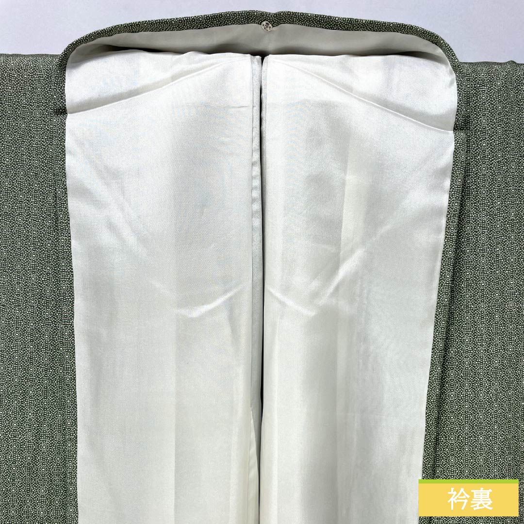 Komon, pure silk, length 157cm, sleeve length 62cm, lined, Iwai brown, stencil dyeing, Edo komon, hemp leaf pattern, with basting thread, A rank, green, 1115005323319