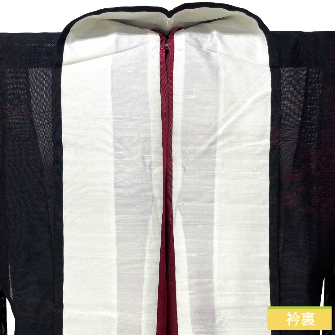 夏物 正絹 お召 Sランク 身丈155cm 裄丈64cm 臙脂墨色(えんじずみいろ) 草花模様 紗 黒系 1132004582312