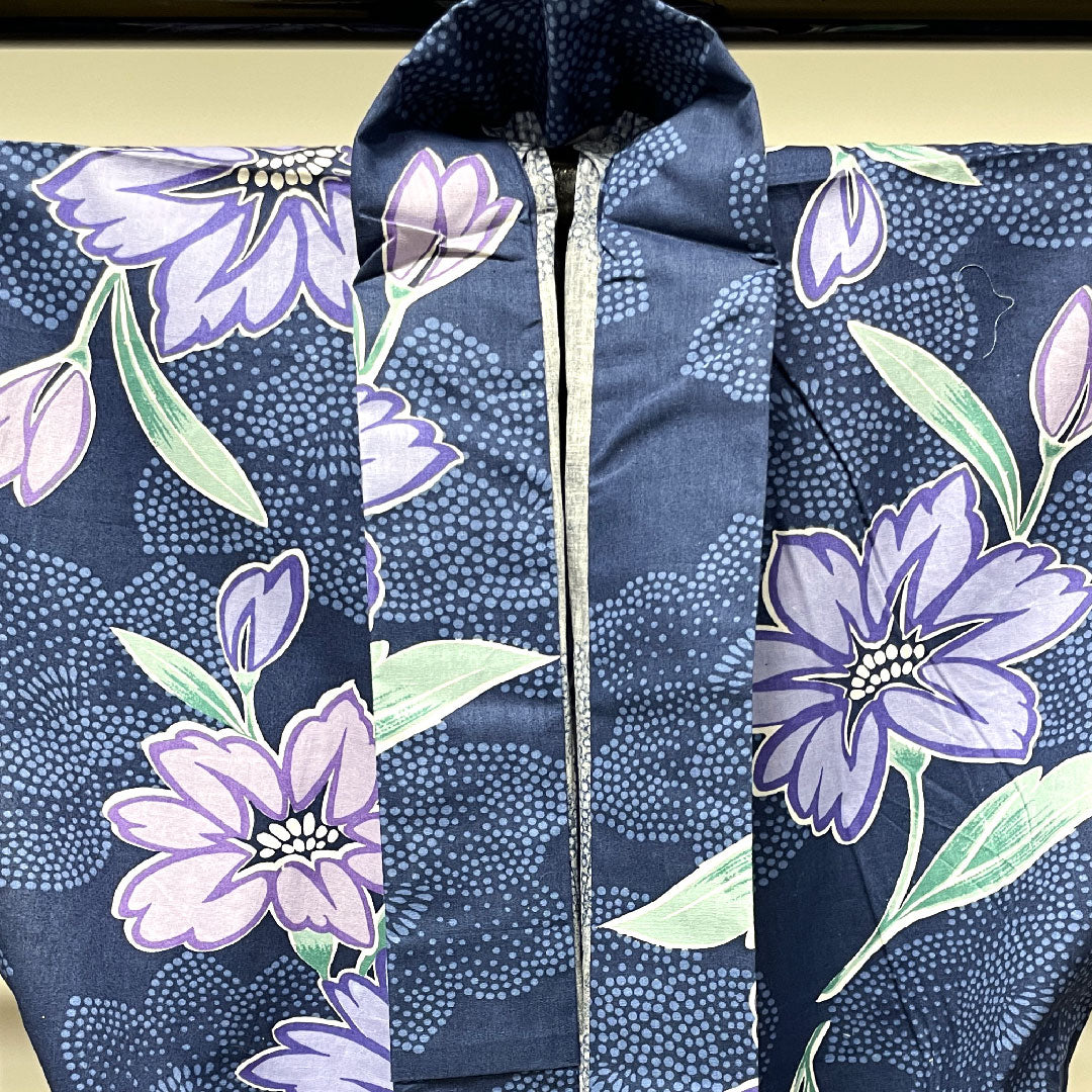 浴衣 韓藍色 ツツジ 木綿 Sランク 単衣 身丈165cm 裄丈66cm 紺系 1118003602518