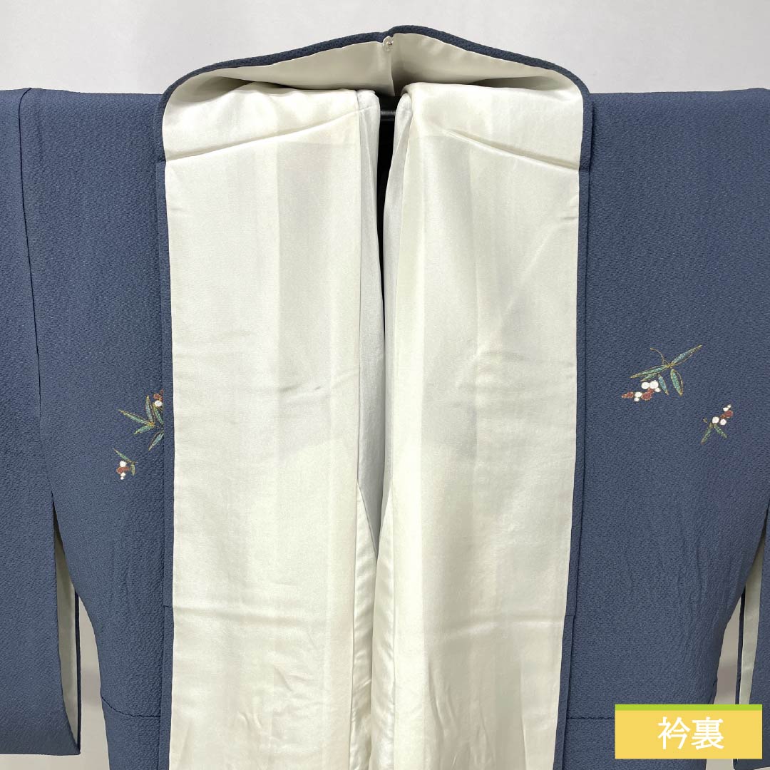 小紋 正絹 Aランク 身丈165cm 裄丈68cm 袷 裏色(うらいろ) 小花 ちりめん地 パールトーン加工 青系 1115007293517