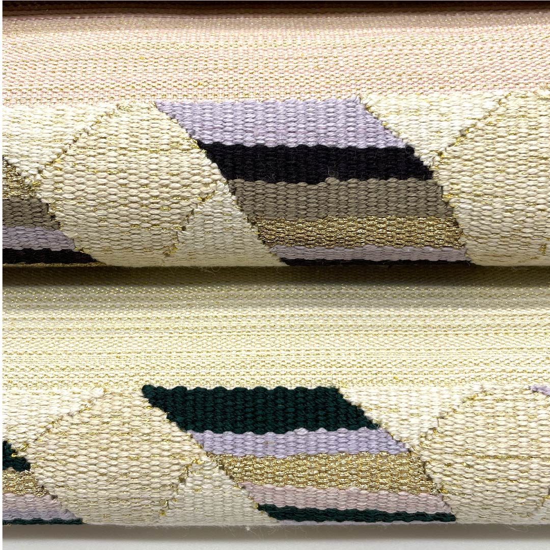 袋帯 生成り色(きなりいろ) 幾何学模様 爪掻つづれ 帯丈444cm 正絹 Sランク ポイント柄 フォーマル クリーム系 1123007772315