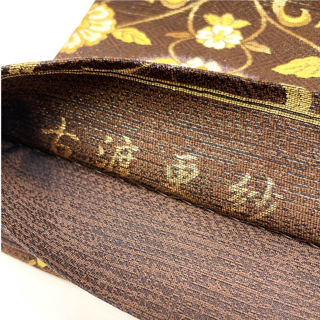袋帯 濃茶色(こいちゃいろ) 古渡更紗 帯丈400cm 正絹 Sランク 六通 フォーマル 茶系 1123002842314