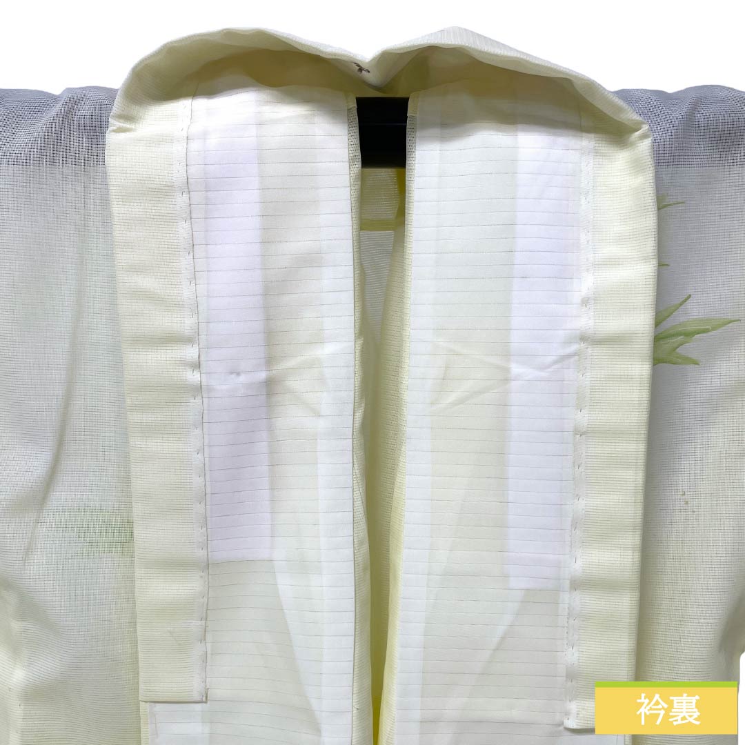 夏物 ポリエステル 訪問着 Aランク 身丈160.5cm 裄丈63cm 白百合色(しらゆりいろ) 竹 付下げ 洗える着物 絽 黄系 1132003453423