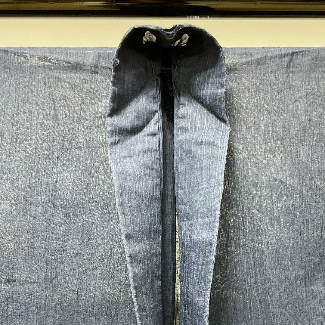 夏物 麻 男物 身丈145cm 裄丈67cm 濃紺色(のうこんいろ) 小千谷縮 紗 Bランク 紺系 1132000744118