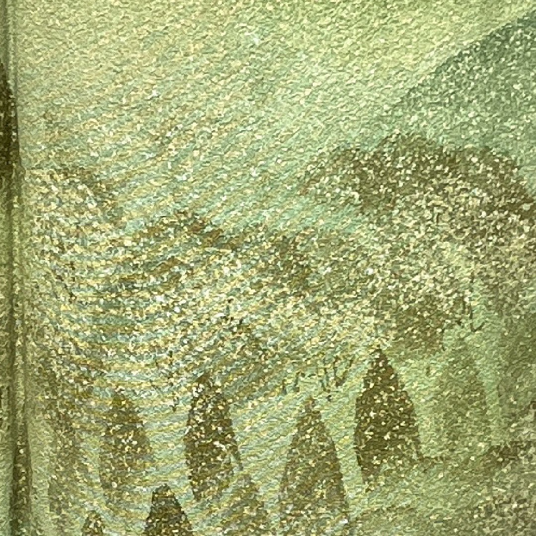 訪問着 袷 身丈156cm 裄丈61.5cm 裏葉色 タタキ染 風景模様 正絹 Aランク 緑系 1112002303319