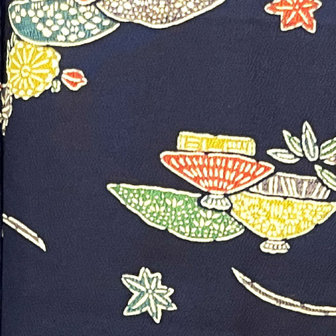 小紋 身丈155cm 裄丈63cm 袷 濃紺色 型染 正絹 Aランク 紺系 1115002983318