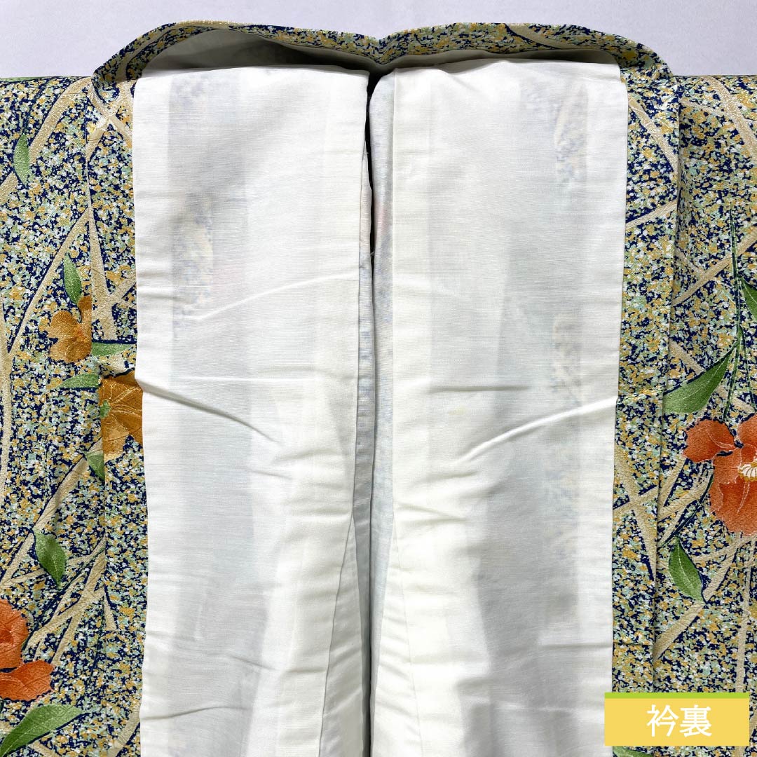 小紋 ポリエステル 身丈150.5cm 裄丈66cm 袷 紺瑠璃色(こんるりいろ) 型染 芝 草花 Sランク 紺系 1115005442118