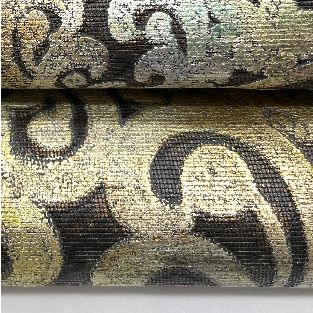 (未仕立)袋帯 憲房色(けんぼういろ) 金唐皮(きんからかわ) 抽象模様 帯丈474cm 正絹 Sランク 六通 フォーマル 茶系 1123006072414