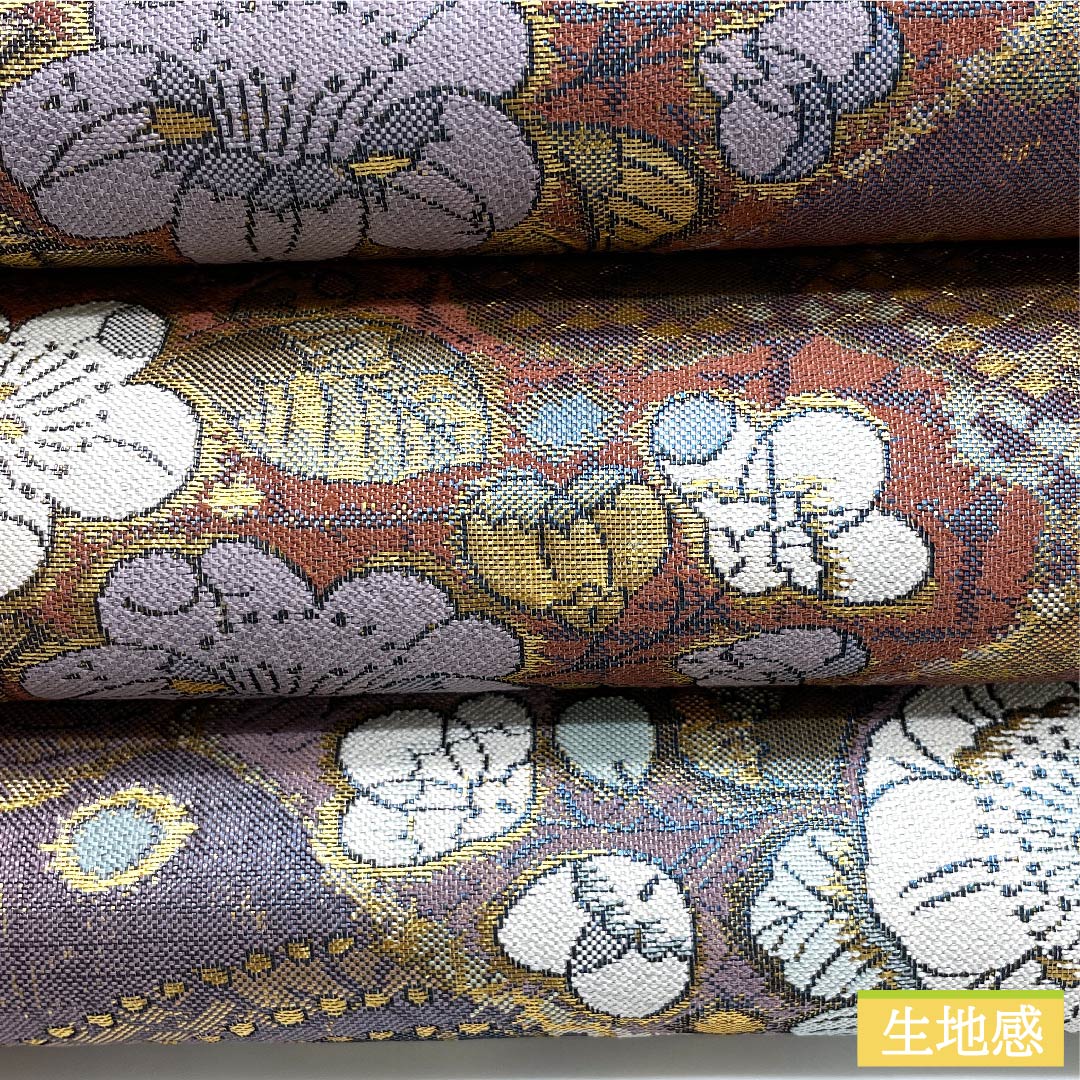 (未仕立)袋帯 半色(はしたいろ) 辻ヶ花 切り嵌め風 帯丈436cm 正絹 Sランク 六通 セミフォーマル 紫系 1123009932320