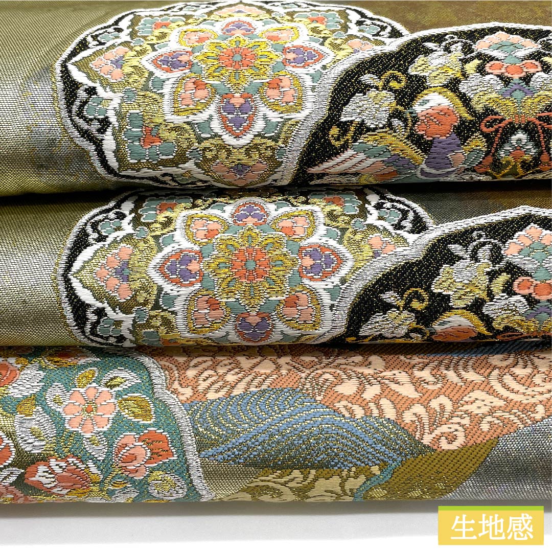 袋帯 玉虫色(たまむしいろ) 万華鏡 粋華紋 熨斗 帯丈436cm 正絹 Aランク 六通 フォーマル 金系 1123010233321