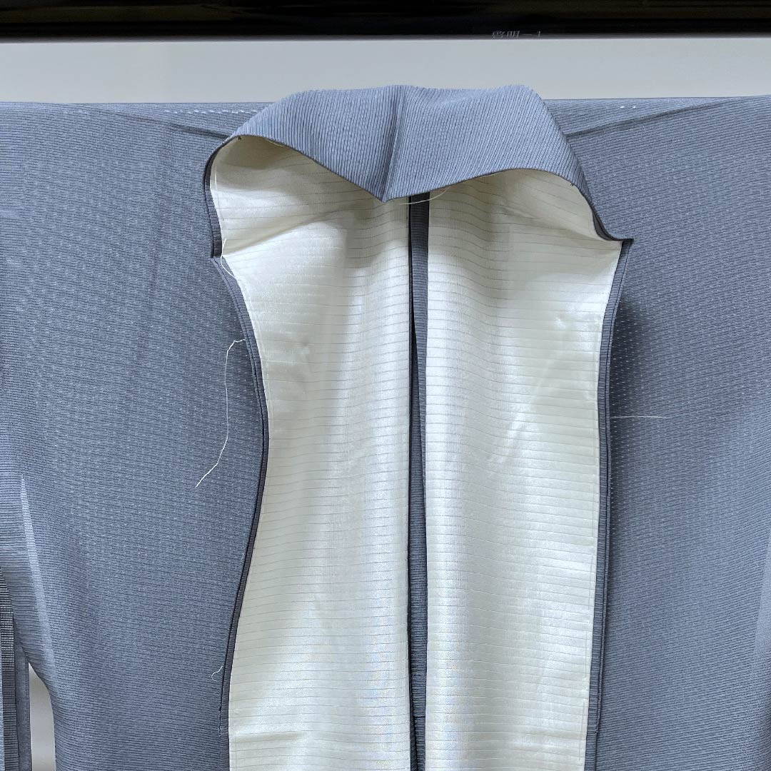 夏物 正絹 訪問着 身丈165cm 裄丈66.5cm 灰青色(はいあおいろ)鈴虫 ススキ 絽 Sランク グレー系 1132000052522