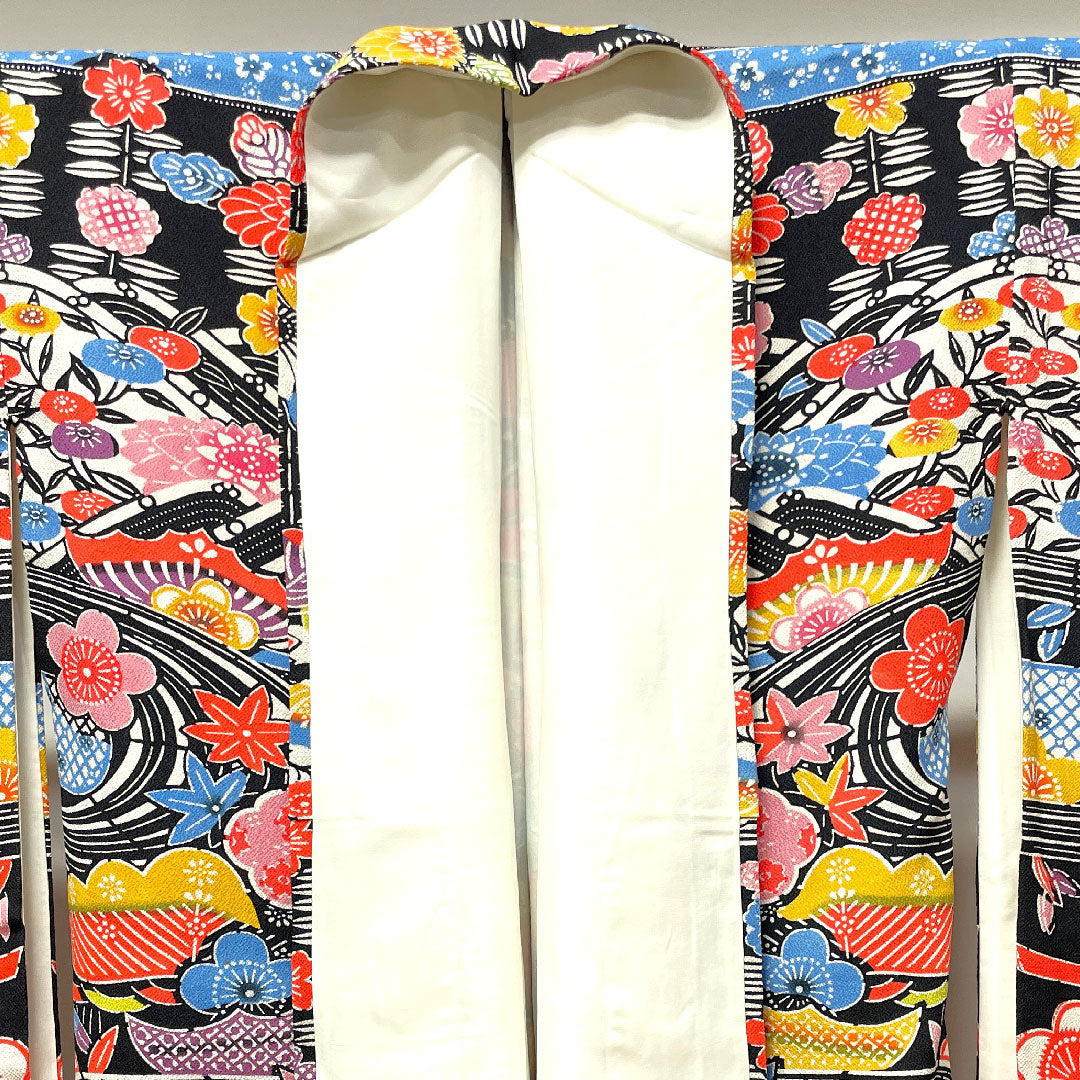 振袖 身丈172cm 裄丈66cm 袷 京紅型 吉祥文様 正絹 Sランク 黒系 1113001682610