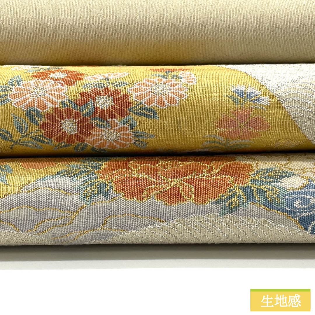 袋帯 正絹 Aランク 生成り色(きなりいろ) 綴れ織 留袖用 遠山 古典柄 帯丈448cm ポイント柄 フォーマル クリーム系 1123015313315