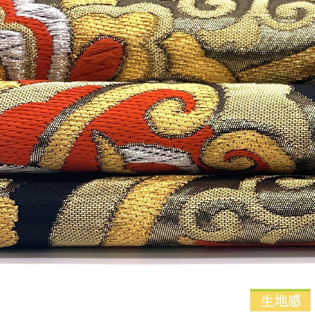 袋帯 正絹 Aランク 七宝 振袖用 華文 唐花 帯丈428cm 六通 フォーマル 黒系 1123015443310