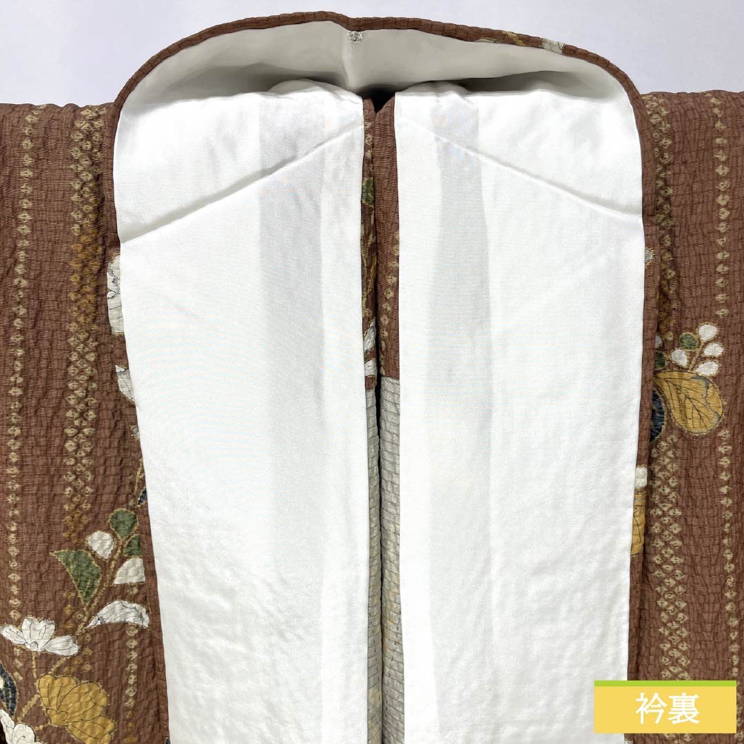 Silk Komon A Rank, Length 156.5cm, Sleeve-to-sleeve 64cm, Lined, Sugisomeiro, Katazome, Tsujigahana, Half-lined, Brown, 1115007843314
