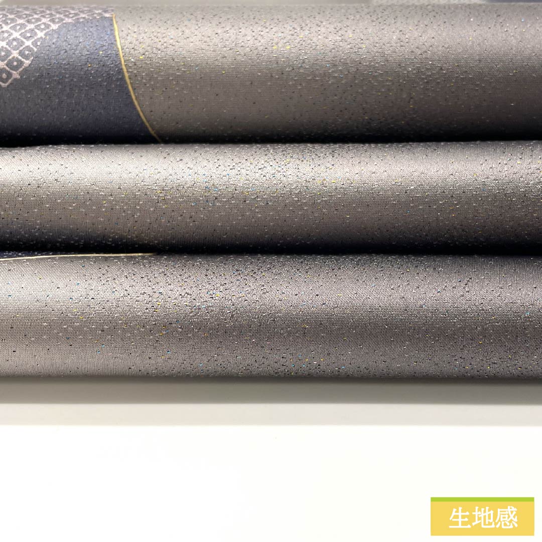 袋帯 正絹 薄鼠色(うすねずいろ) 西陣織 四角模様 疋田 ラメ 帯丈460cm Sランク ポイント柄 セミフォーマル グレー系 1123012632422