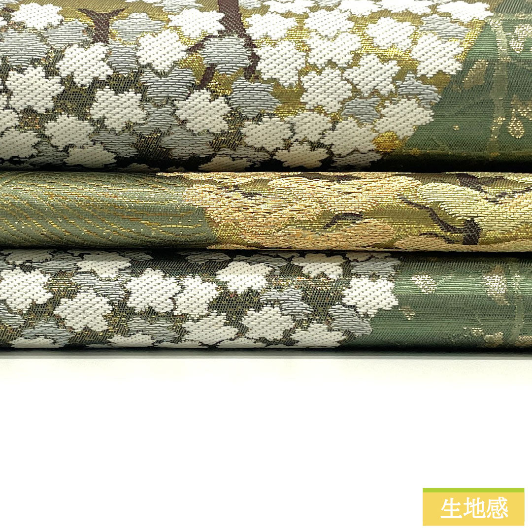 Fukuro Obi (Sash), Pure Silk, Grade A, 900 Nishijin Weave, Four Seasons of Arashiyama, Length 434cm, Six-Ply, Formal, Green, 1123016953319