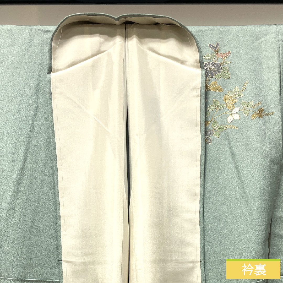 Homongi, pure silk, lined, length 156.5cm, sleeve length 64cm, light blue, gold leaf finish, auspicious motif, A rank, light blue, 1112003523324