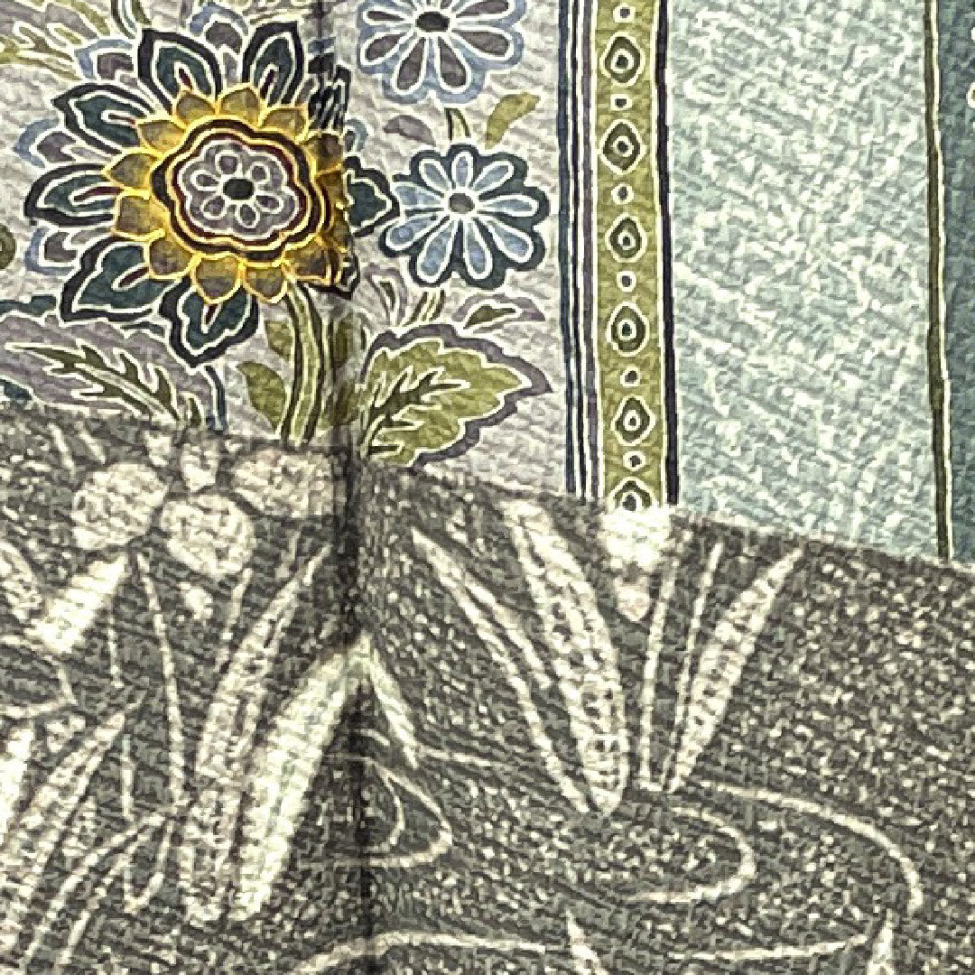 Homongi, lined, length 156.5cm, sleeve length 65cm, unused, Fukagawa Onado color, chintz pattern, with basting thread, pure silk, S rank, green, 1112002102319