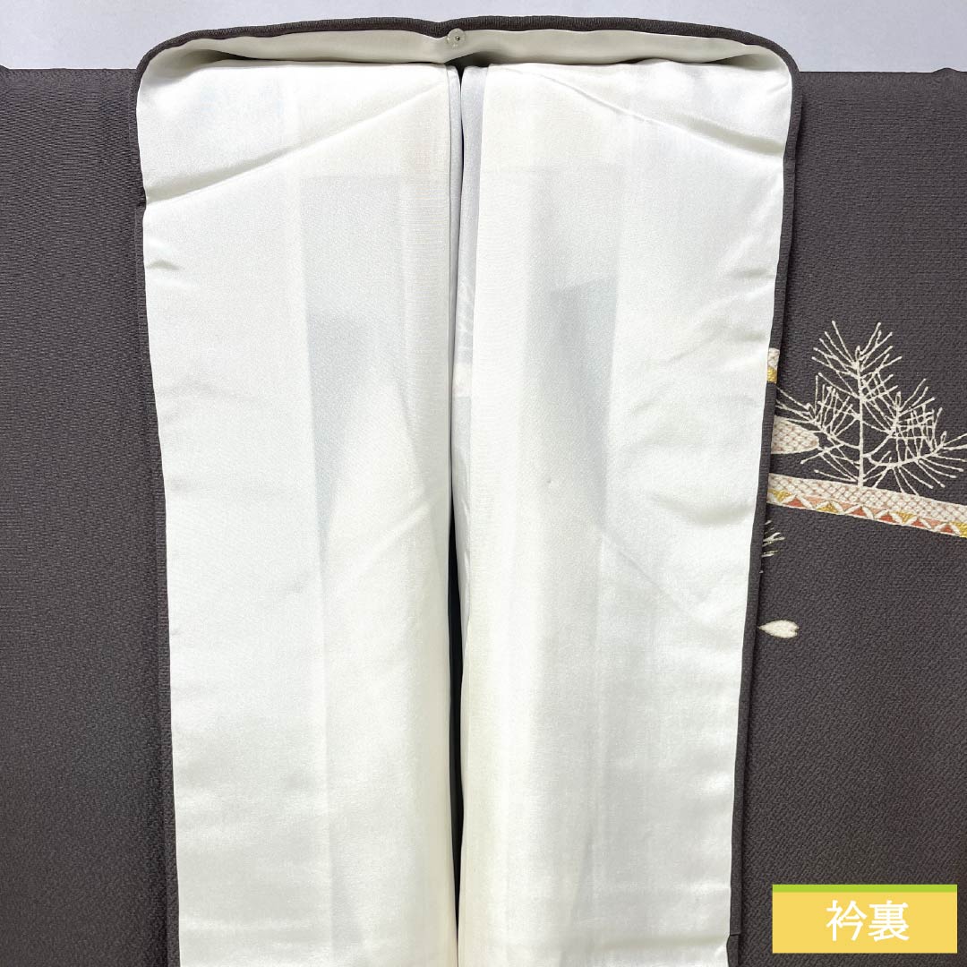 訪問着 正絹 Aランク 袷 身丈152cm 裄丈63.5cm 消炭色(けしずみいろ) 京友禅 一つ紋 陰上り藤 流水 鶴 グレー系 1112007203222