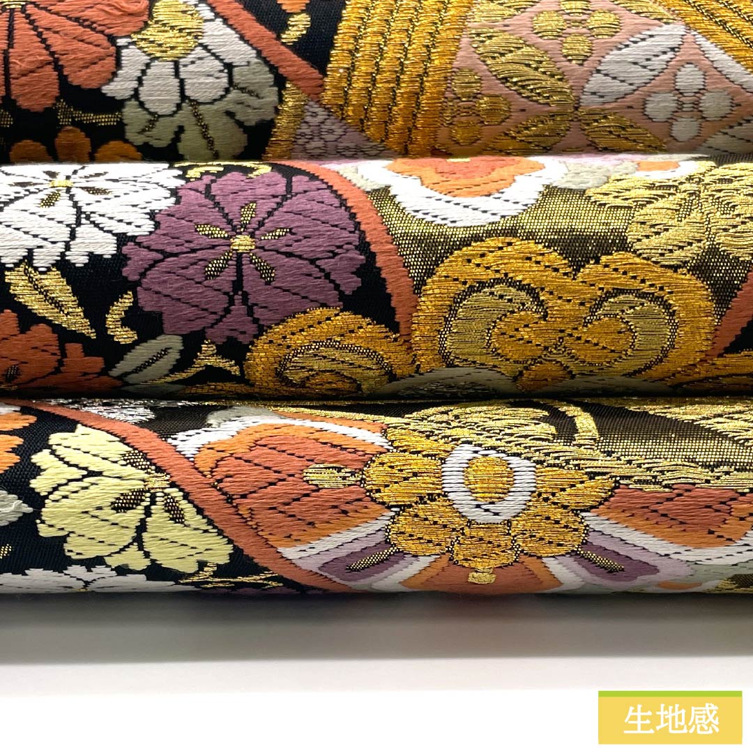 袋帯 正絹 振袖用 毬 花唐草 七宝 帯丈448cm Sランク 六通 フォーマル 金系 1123013672321
