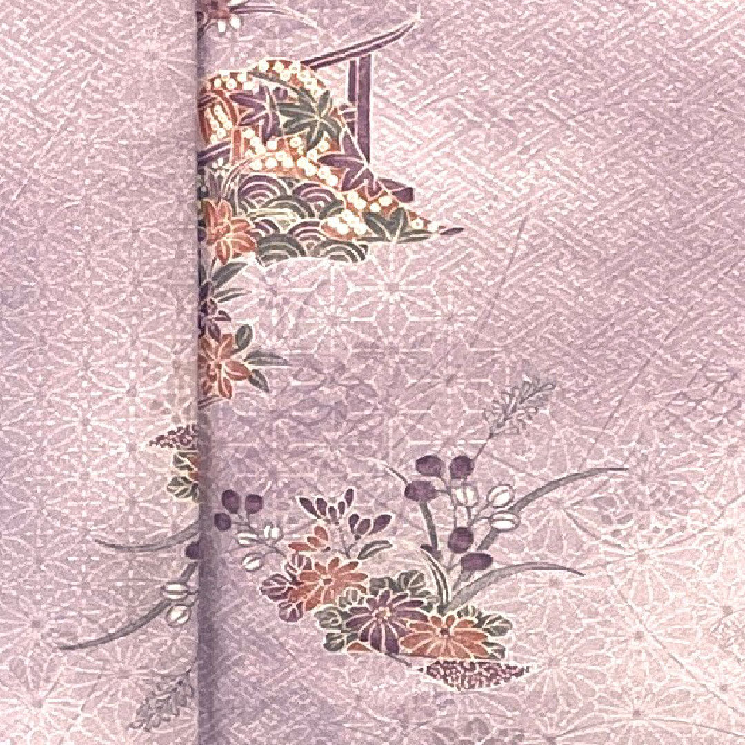 小紋 身丈158cm 裄丈65cm 袷 古典柄 洗える着物 ポリ Aランク 紫系 1115000983320