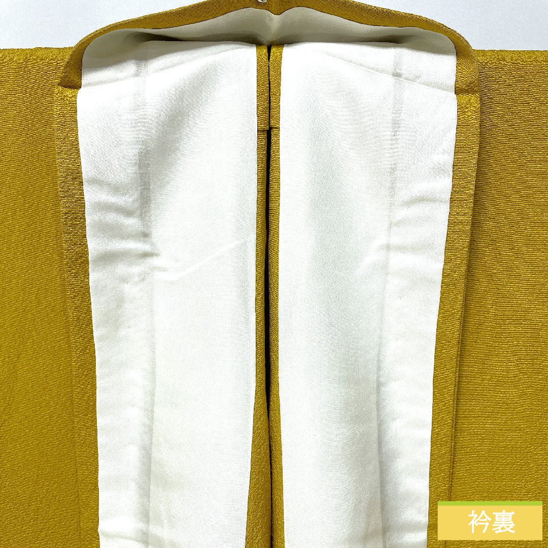 Plain color, pure silk, length 164cm, sleeve length 64.5cm, ochre color, plain color, one crest, bellflower, single layer, A rank, yellow, 1114002083423