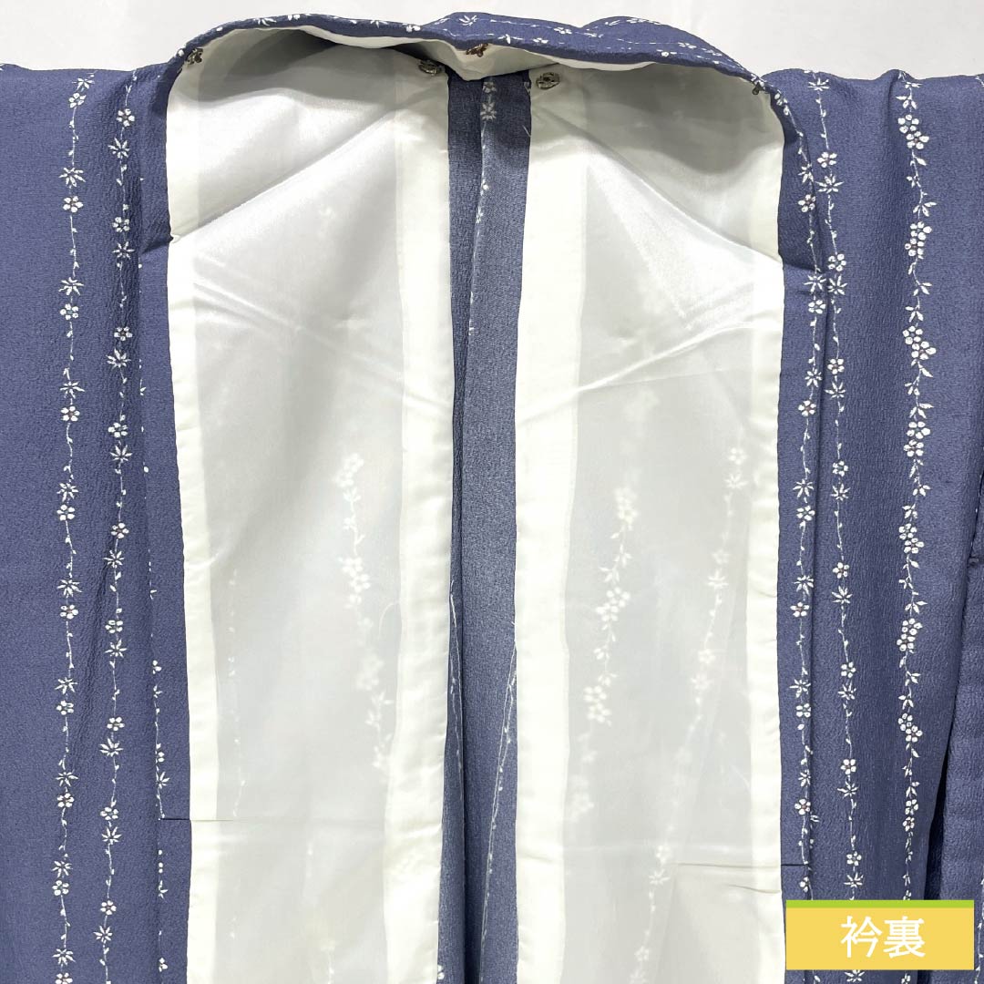 Komono Polyester A Rank Length 162.5cm Sleeve-to-sleeve 66cm Unlined Futai Aiiro (Deep Indigo) Katazome Small Flowers Washable Kimono Purple System 1115008053420