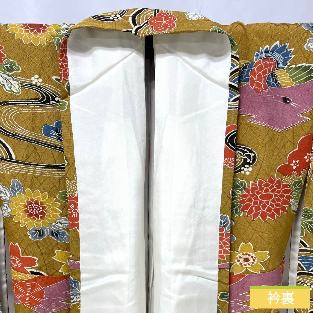 小紋 正絹 Sランク 身丈156cm 裄丈63.5cm 袷 狐色(きつねいろ) 京紅型 吉祥文様 橙系 1115006402326