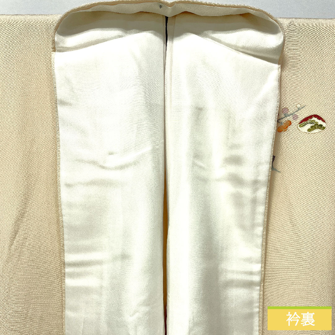 訪問着 正絹 袷 身丈158cm 裄丈64.5cm 砥粉色(とのこいろ) 京友禅 貝桶 吉祥文様 しあわせガード Aランク クリーム系 1112005803315