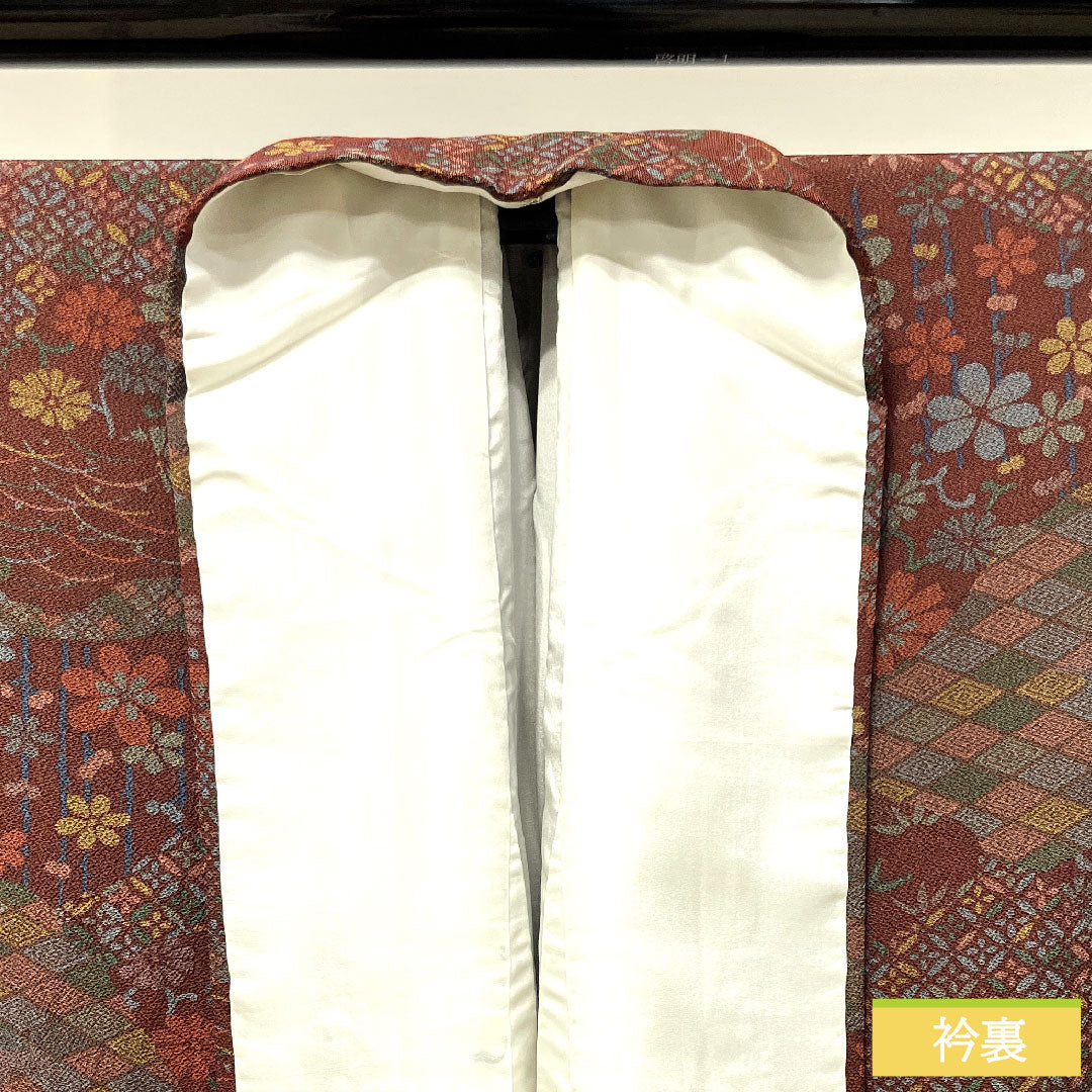 小紋 正絹 身丈157.5cm 裄丈63.5cm 袷 褐色 吉祥文様 Aランク 茶系 1115003583314